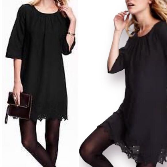 Old Navy Women's Classic Casual Eyelet Trim Shift Dress Black M - Picture 1 of 10